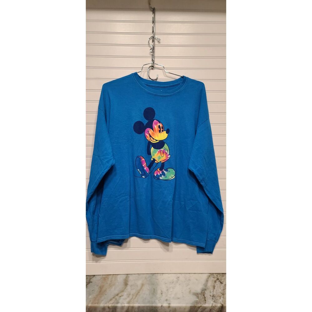 Disney Parks Blue Long Sleeve Tie Dye Mickey Mouse Shirt Size 2XL NWT